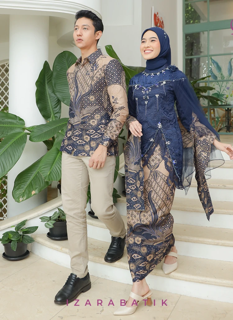 Zenia Navy Set Kebaya Modern Couple Wisuda Lamaran Full Payet Tunangan Kondangan Bridesmaid