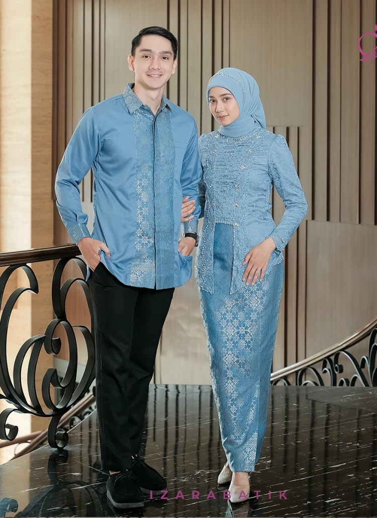 Kutubaru Rastri Denim Set Kebaya Batik Modern Couple Wisuda Lamaran Full Payet Tunangan Kondangan Bridesmaid