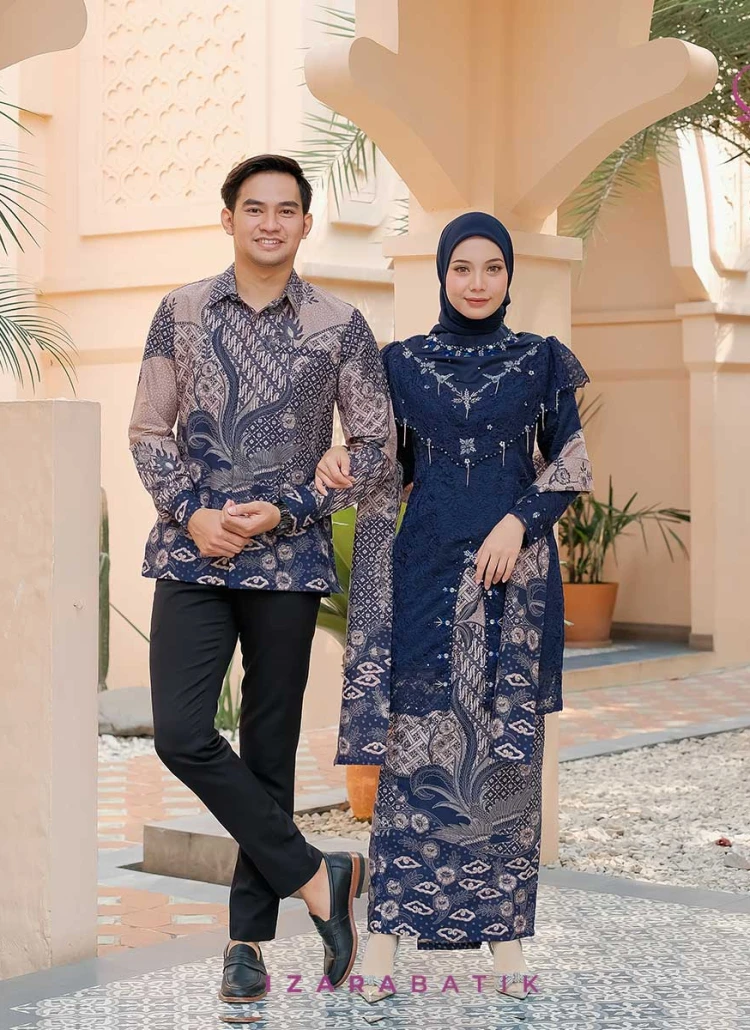 Zivana Navy Set Kebaya Modern Couple Wisuda Lamaran Full Payet Tunangan Kondangan Bridesmaid